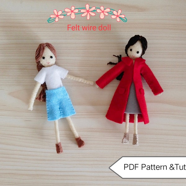 Felt doll, PDF pattern and tutorial felt wire doll with clothes, PDF sewing pattern