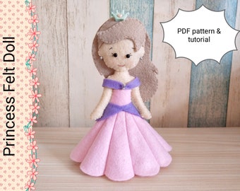 Felt doll, PDF pattern and tutorial Princess felt doll, PDF sewing pattern