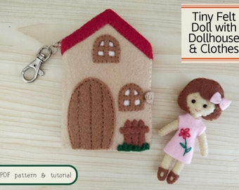 Tiny felt doll with dollhouse and clothes PDF pattern and tutorial