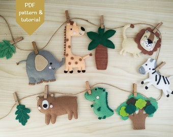 Felt animals garland, jungle baby nursery, safari animals garland