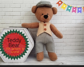 Patrón y tutorial en PDF para muñeco de osito de fieltro