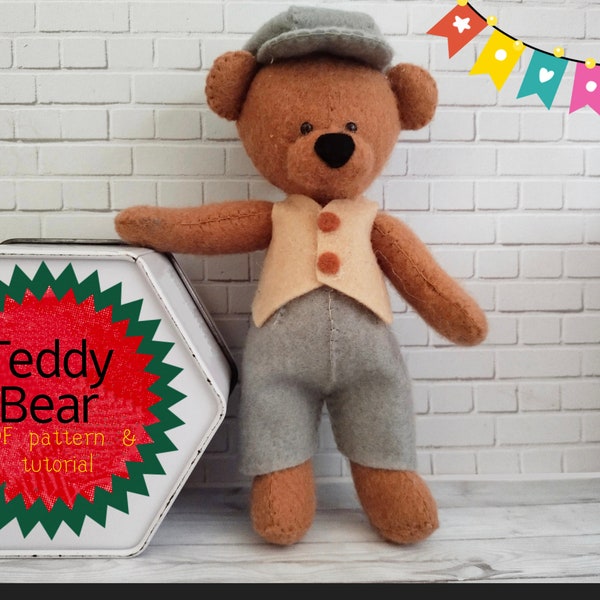 Bear felt doll, Teddy Bear PDF pattern and tutorial