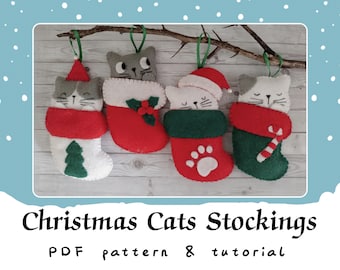 Felt Christmas Ornaments, Christmas Cats Stockings