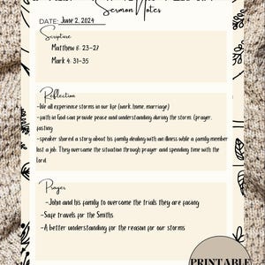 Simple Floral Sermon Notes Printable, Sermon Notes Printable, Digital Bible Study Template, Church Sermon Notes Summary, Esthetic Sermon