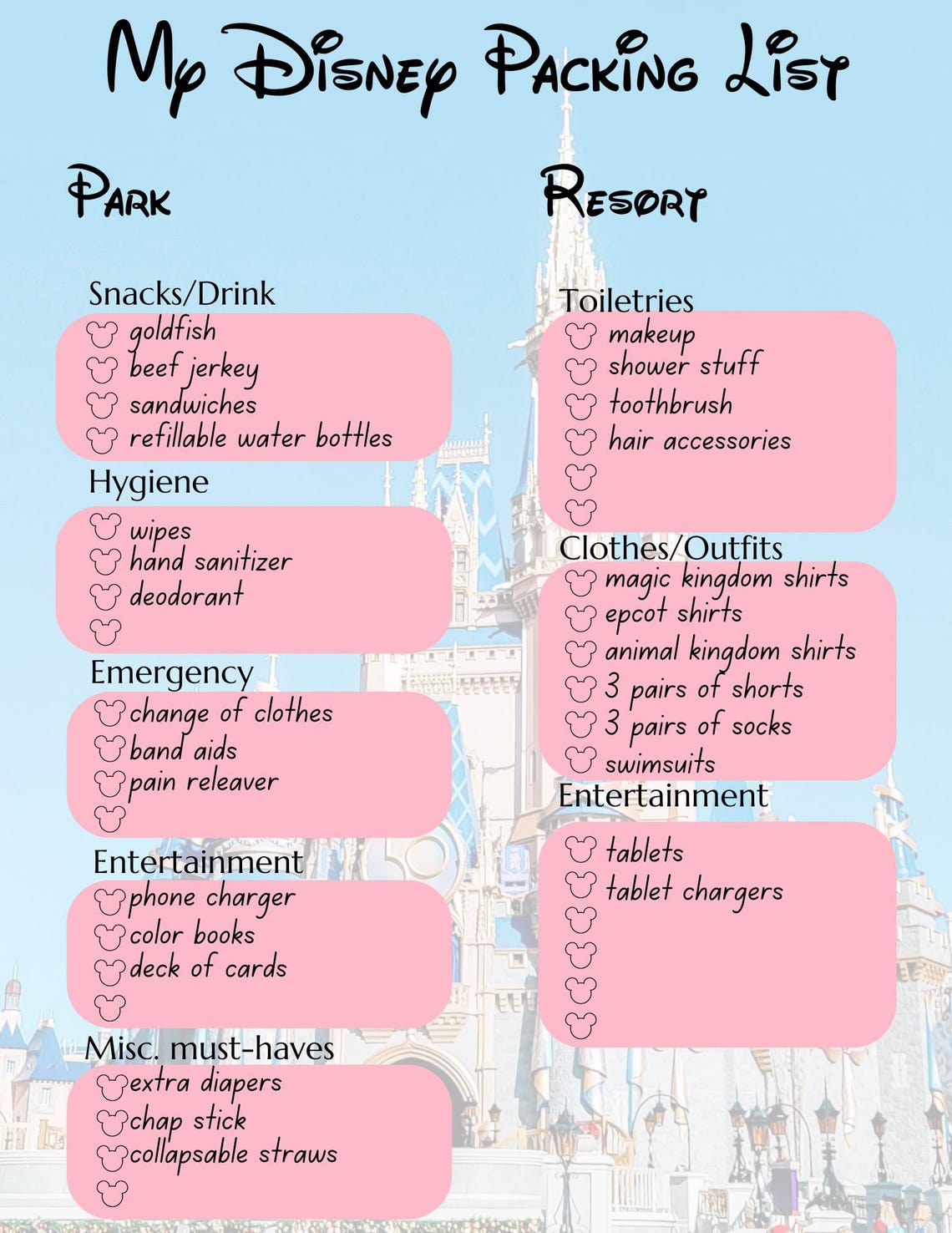 Disney Packing List Template - Plan Your Magical Vacation - Etsy