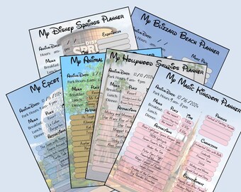 My Disney Planner, Magic Kingdom, Epcot, Hollywood Studios, Disney Springs, Animal Kingdom, Blizzard Beach
