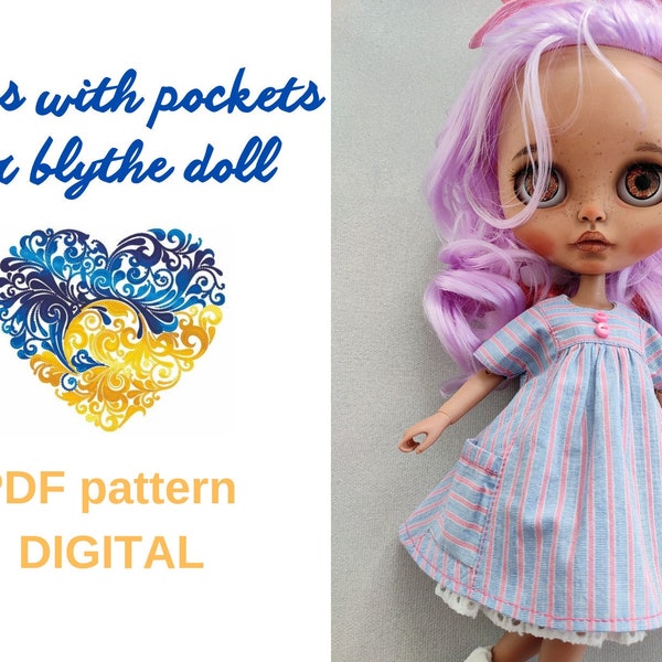 Dress pattern Sewing pattern for blythe doll Summer dress for blythe Removable dress Button up dress  Sewing patterns for blythe doll