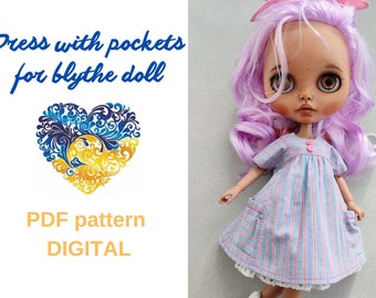 Dress pattern Sewing pattern for blythe doll Summer dress for blythe Removable dress Button up dress  Sewing patterns for blythe doll