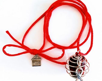 BLOOD Cancer ~ RED Awareness Gem Necklace (Hope Beacon) ~ Red Jasper, 24” Cord or Chain, & Silver Ribbon Charm, “Homeless Fundraiser”