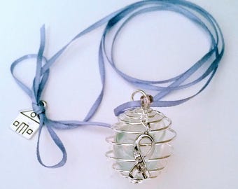 MAGEN Krebs ~ PERIWINKLE Awareness Halskette (Hope Beacon) ~ Opalith Edelstein, 24" Kordel oder Kette, & Silber Charm, "Homeless Fundraiser"