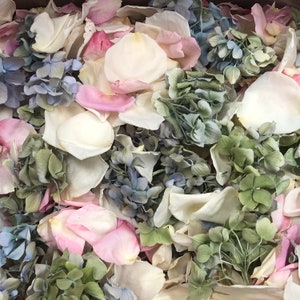 New Serendipity Blend 50 cups of Real Rose Petals and Hydrangea Petals. Flower Petals. Confetti. Eco-friendly, Biodegradable Wedding Petals