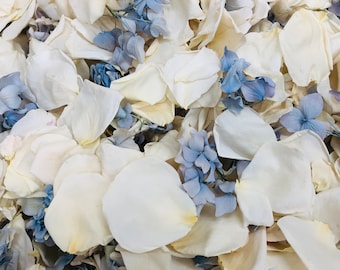 Mezcla Something Blue: Confeti biodegradable. Pétalos de rosa e hortensia liofilizados. 10 tazas. Cultivado en EE. UU.
