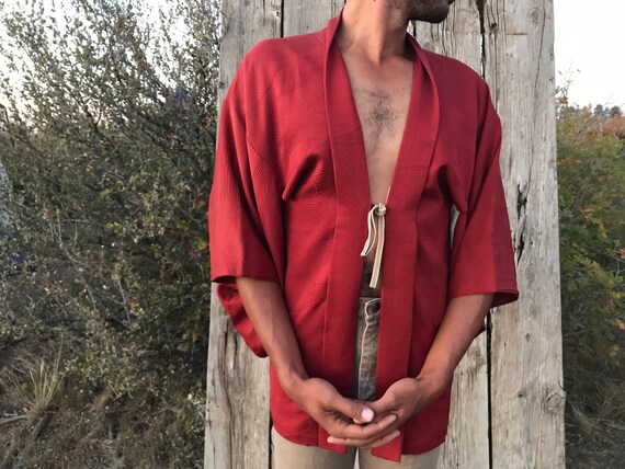 Vintage Rust Red Japanese Haori Short Kimono Jacke