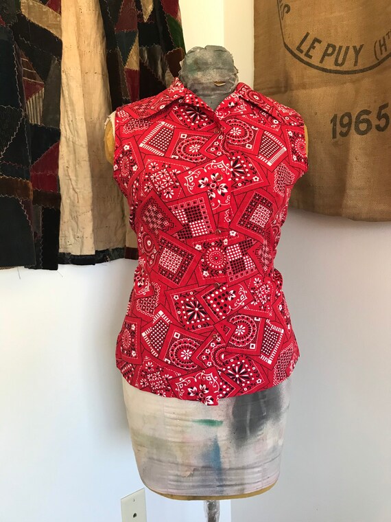 1950s Red Bandana cotton print “Tem-Tex” Sleeveles
