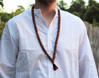 Handmade Gold and Red Agate Clay Prayer 108 Bead Necklace