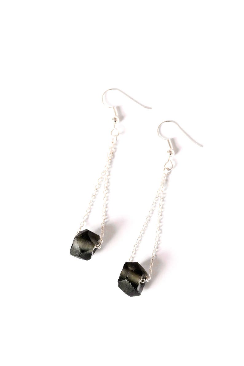 Earrings with black sea glass beads