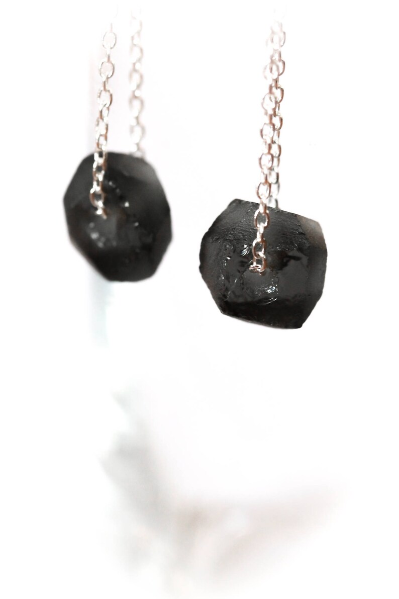 Earrings with black sea glass beads