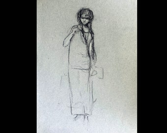William Monk R.E. (1863-1937): An original drawing / sketch of a young woman c.1910