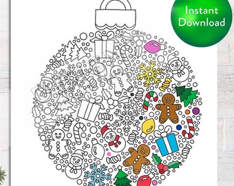 Printable Christmas Collage Ornament DIGITAL Coloring Page | INSTANT DOWNLOAD