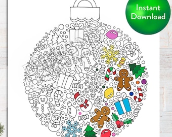 Printable Christmas Collage Ornament DIGITAL Coloring Page | INSTANT DOWNLOAD