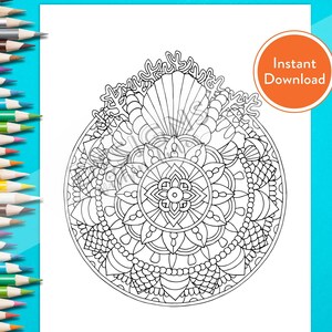 Página para colorear DIGITAL Mandala de concha imprimible / DESCARGA INSTANTE