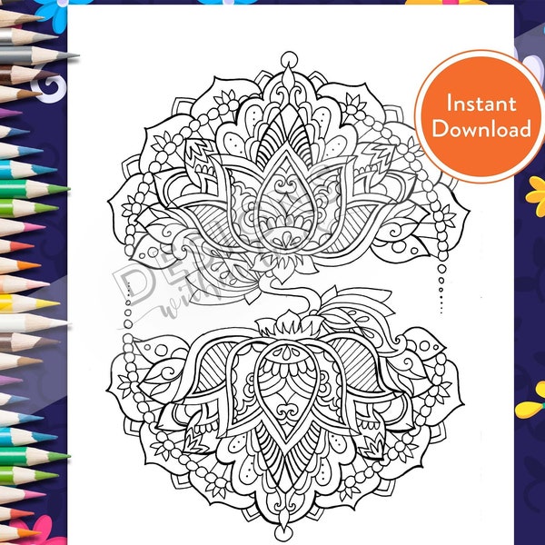 Lotus Mandala Coloring - Etsy