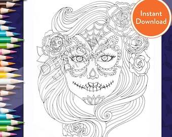 Printable Day of the Dead | Dia de los Muertos | DIGITAL Coloring Page | INSTANT DOWNLOAD