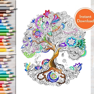 Afdrukbare mandala-boom digitale kleurplaat | DIRECT DOWNLOADEN