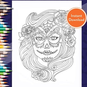 Printable Day of the Dead | Dia de los Muertos | DIGITAL Coloring Page | INSTANT DOWNLOAD
