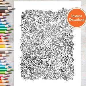 Printable Mandala Zentangle DIGITAL Coloring Page | INSTANT DOWNLOAD