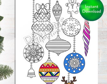 Printable Christmas Ornament Collection DIGITAL Coloring Page | INSTANT DOWNLOAD