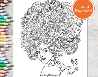 Printable Mandala Girl DIGITAL Coloring Page | INSTANT DOWNLOAD