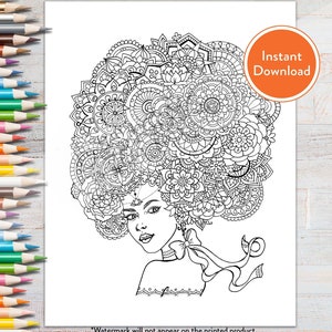 Printable Mandala Girl DIGITAL Coloring Page | INSTANT DOWNLOAD