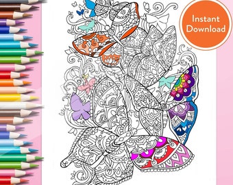 Printable Mandala Butterfly DIGITAL Coloring Page | INSTANT DOWNLOAD