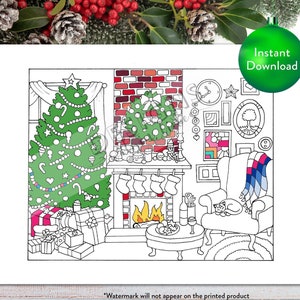 Printable Cozy Christmas Eve DIGITAL Coloring Page | INSTANT DOWNLOAD