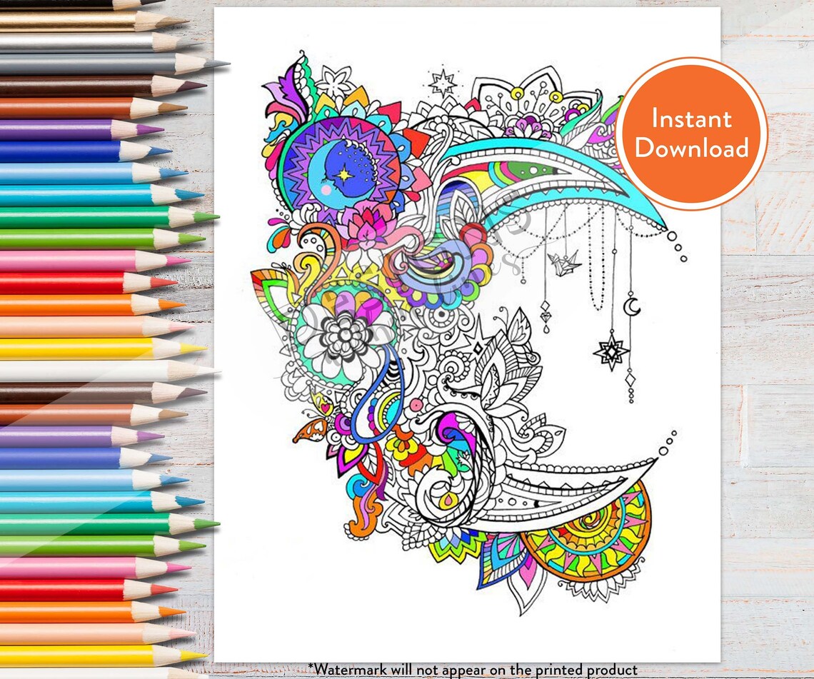 Printable Mandala Moon DIGITAL Coloring Page INSTANT DOWNLOAD - Etsy