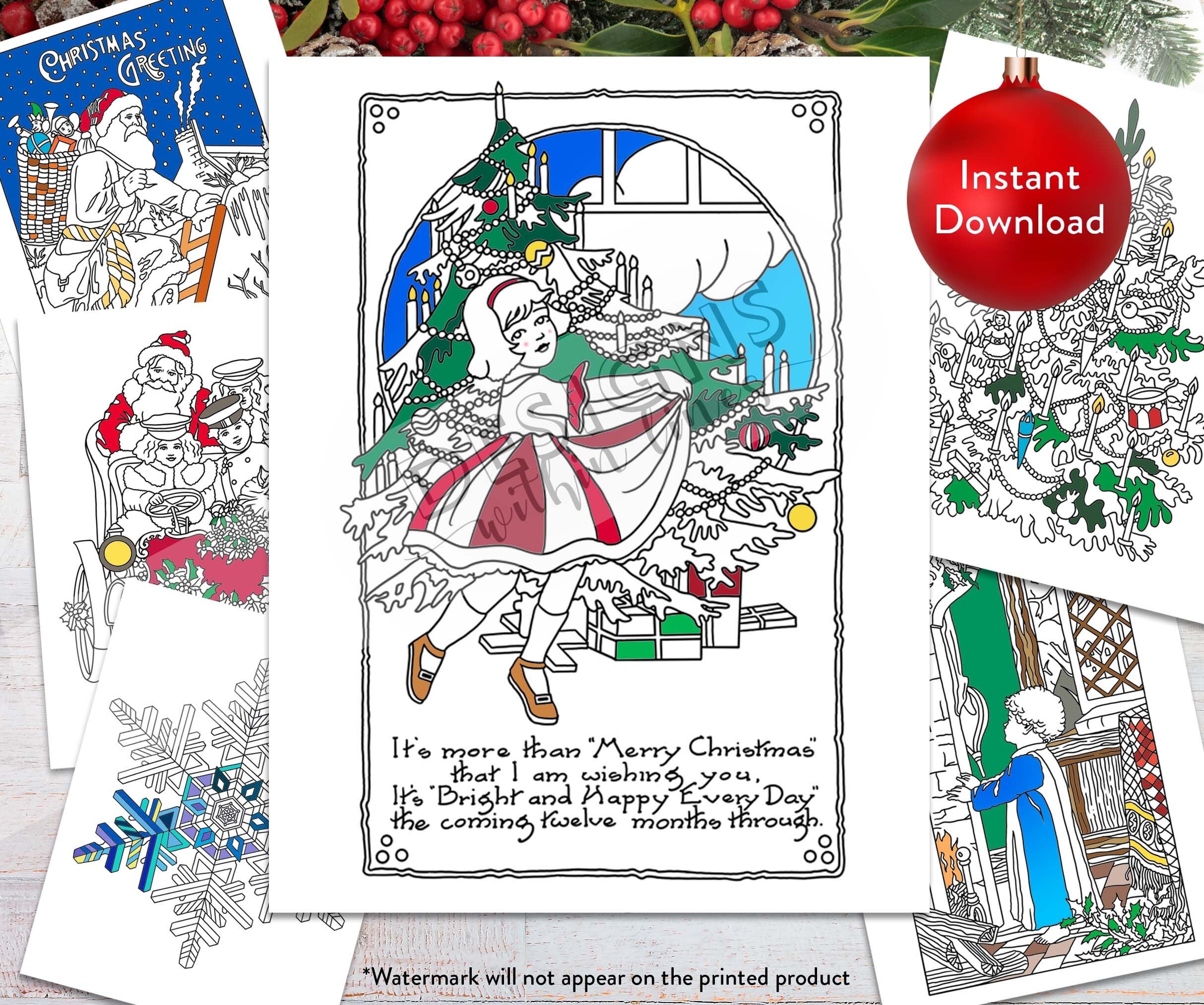 Vintage Christmas 6-page Coloring Bundle Set | Printable DIGITAL Coloring Pages | INSTANT DOWNLOAD