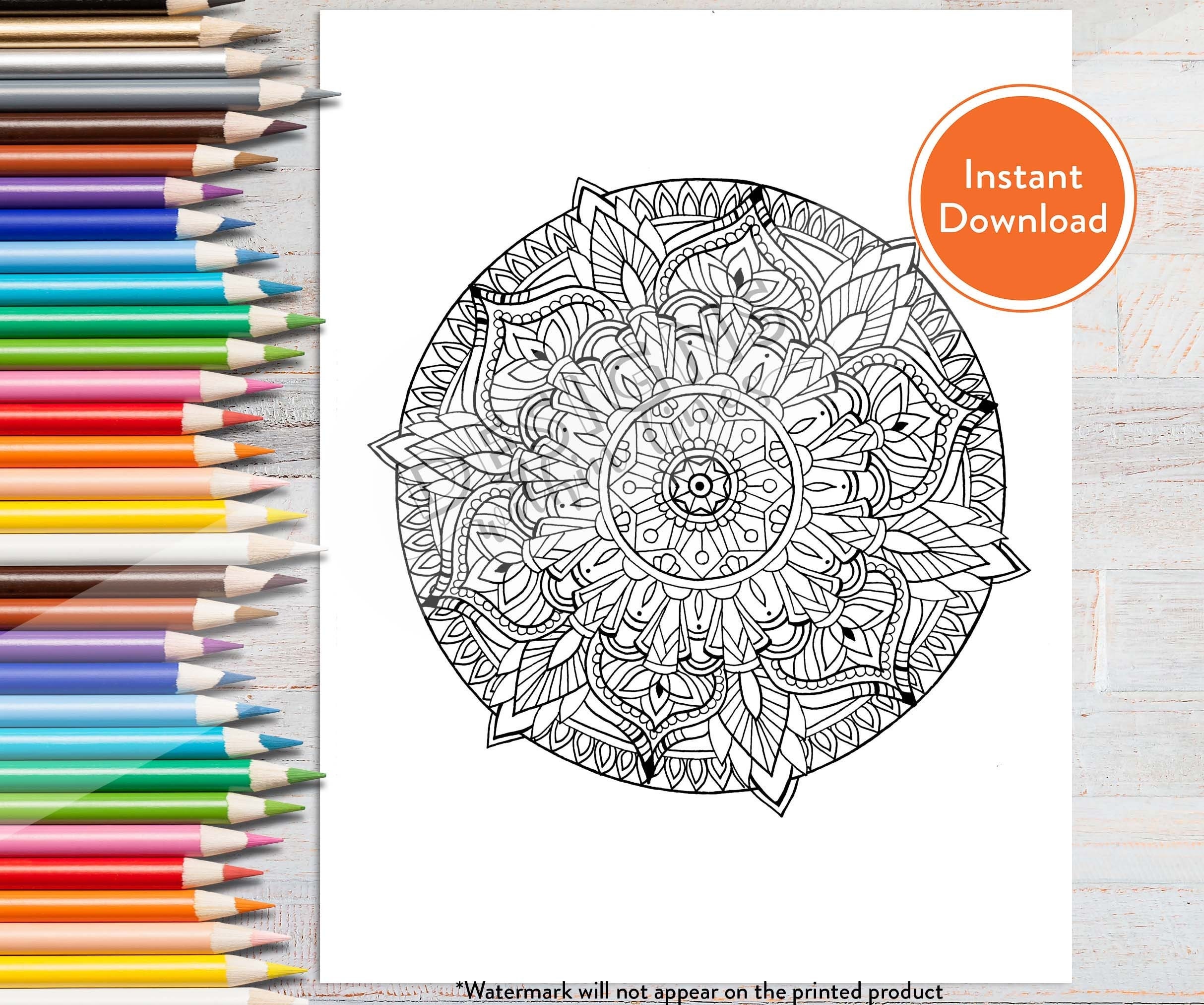 printable simple mandala digital coloring page instant etsy canada