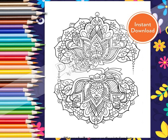 Printable Mandala Lotus DIGITAL Coloring Page INSTANT | Etsy