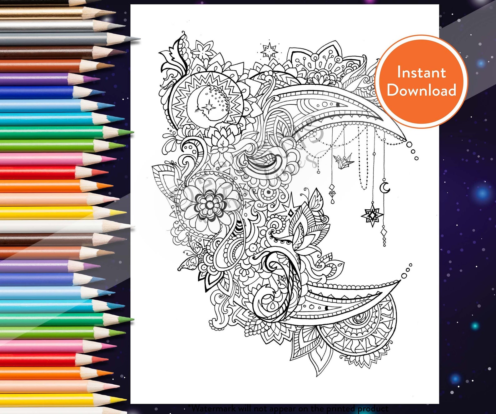 Printable Mandala Moon DIGITAL Coloring Page | INSTANT DOWNLOAD - Etsy