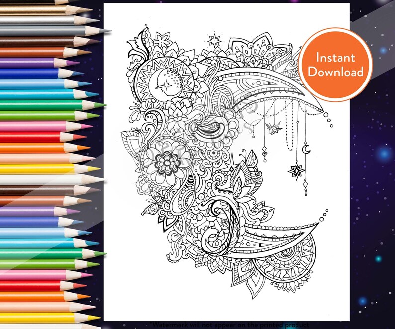 Printable Mandala Moon DIGITAL Coloring Page INSTANT DOWNLOAD - Etsy