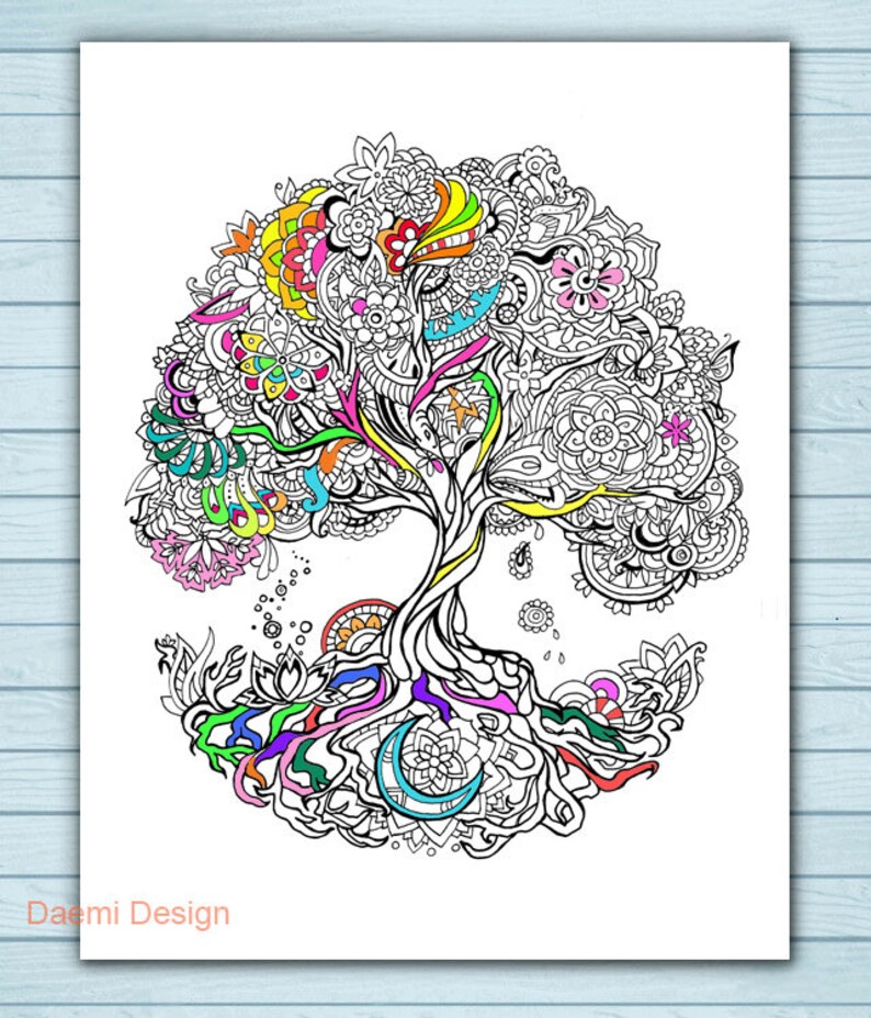 Download Printable Mandala Tree Coloring Page | Etsy
