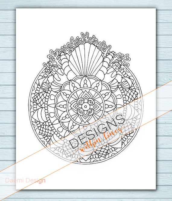 Printable Seashell Mandala Coloring Page Etsy
