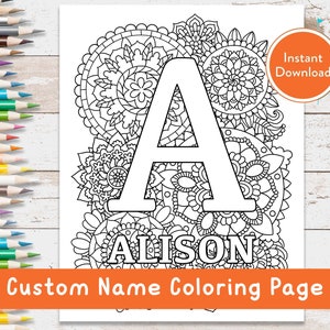 Custom Alphabet Name Mandala Printable Coloring Page | DIGITAL INSTANT DOWNLOAD | Coloring page for Kids Adults Customization Name