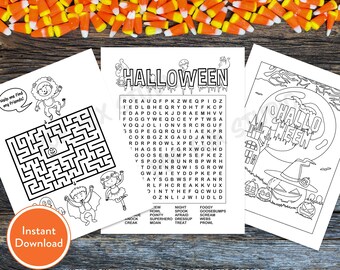 Halloween-activiteitenbundel voor kinderen #2 | Afdrukbare digitale DOWNLOAD | Woordzoeker, doolhof en kleurplaat | Leraar kleurplaat