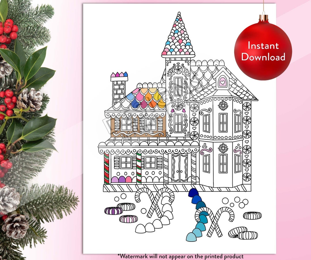 Christmas Victorian Gingerbread House DIGITAL Coloring Page