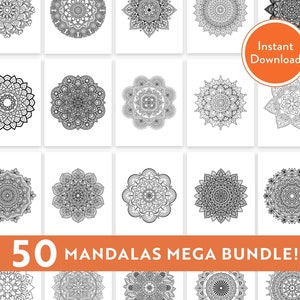50 Zen Mandalas PRINTABLE Coloring Book Bundle | Instant Digital Download | Calming Zentangle Mandalas Coloring Pages for Adults and Kids
