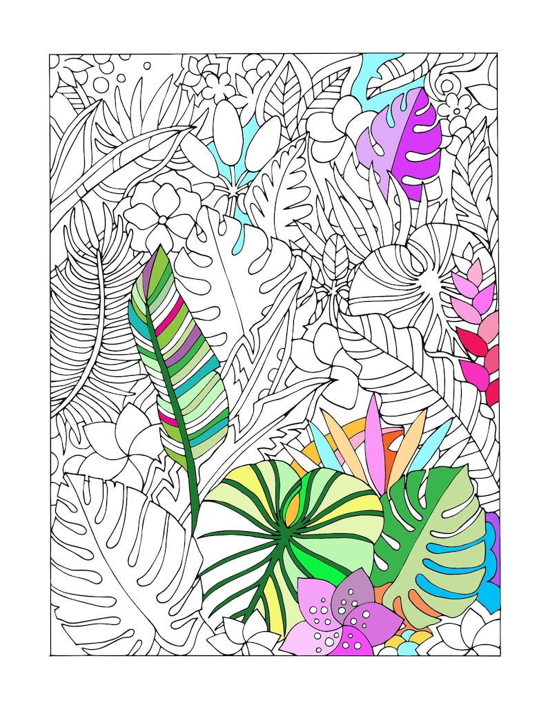 Printable Tropical Leaves Coloring Page
