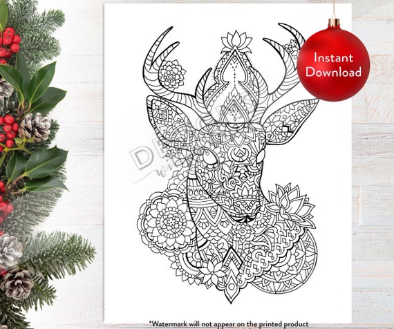 Printable Mandala Deer DIGITAL Coloring Page INSTANT