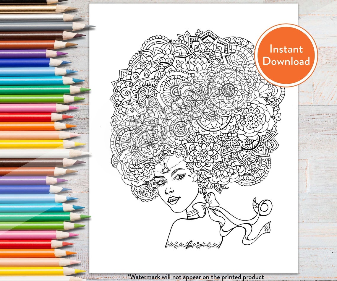 Printable Mandala Girl DIGITAL Coloring Page | INSTANT DOWNLOAD - Etsy